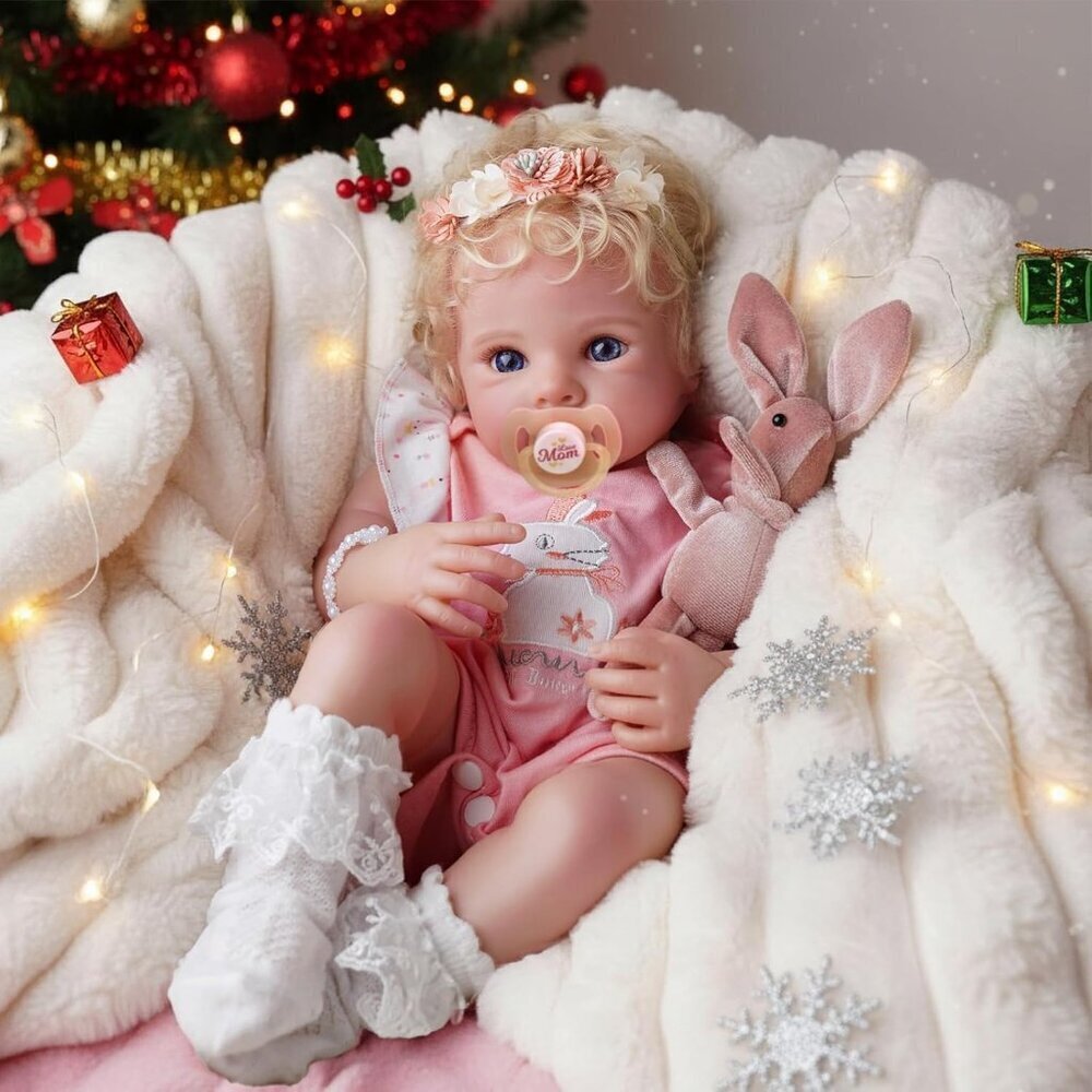 17 Inch Soft Body Realistic Girl Lovely Awake Blond Curly Hair Girl Baby Doll - Picture 9 of 9